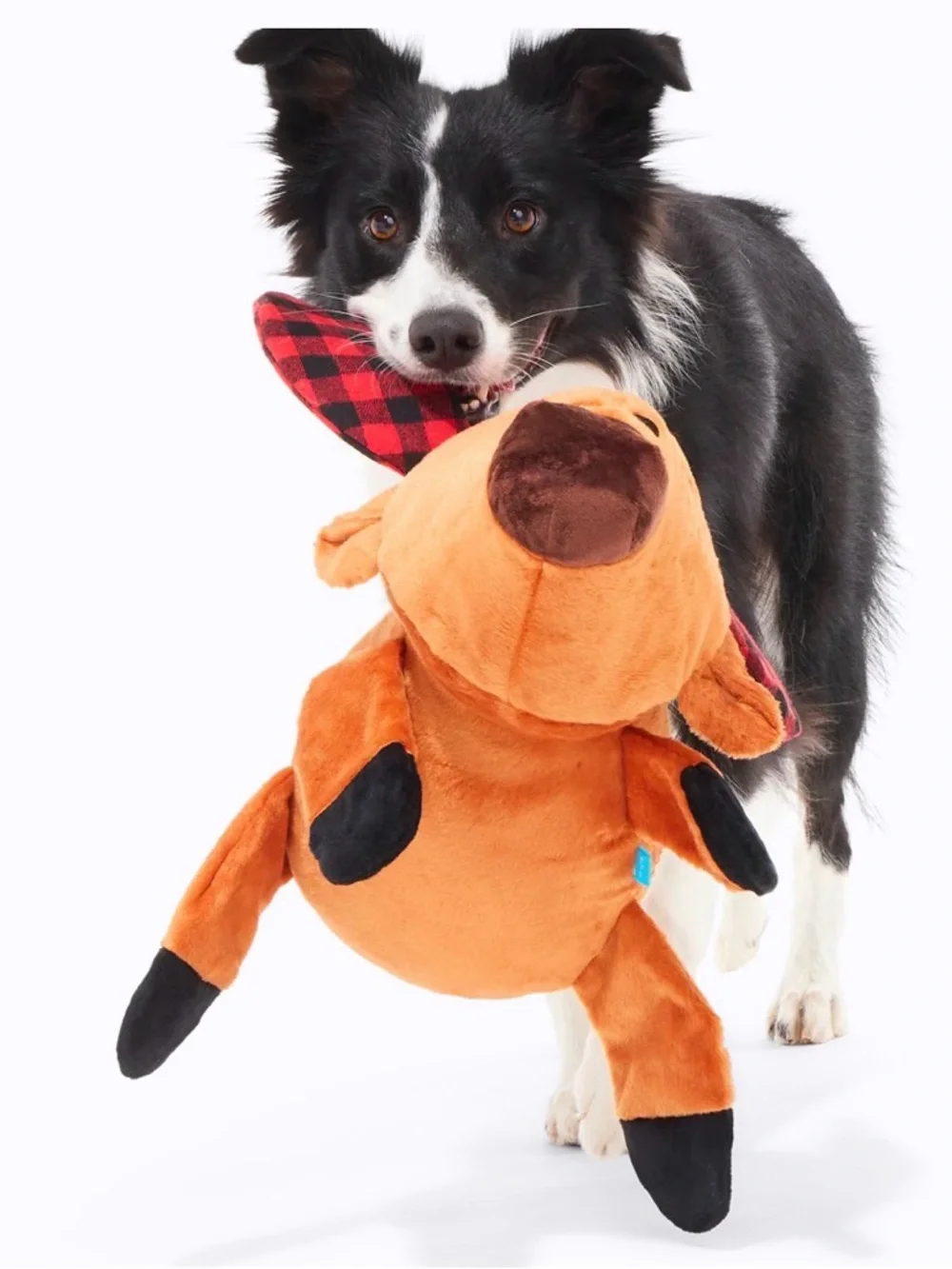 Bark Box XL Buffalo plaid blitzen moose dog toy NEW